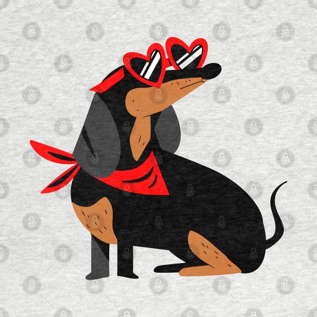 illustrated dachshund dog with heart glasses by CinaBo0na